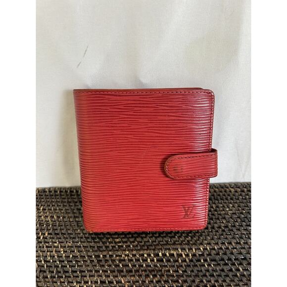 LOUIS VUITTON Porte Billets Compact Bifold Wallet RED Epi Leather *Read* - Picture 1 of 13